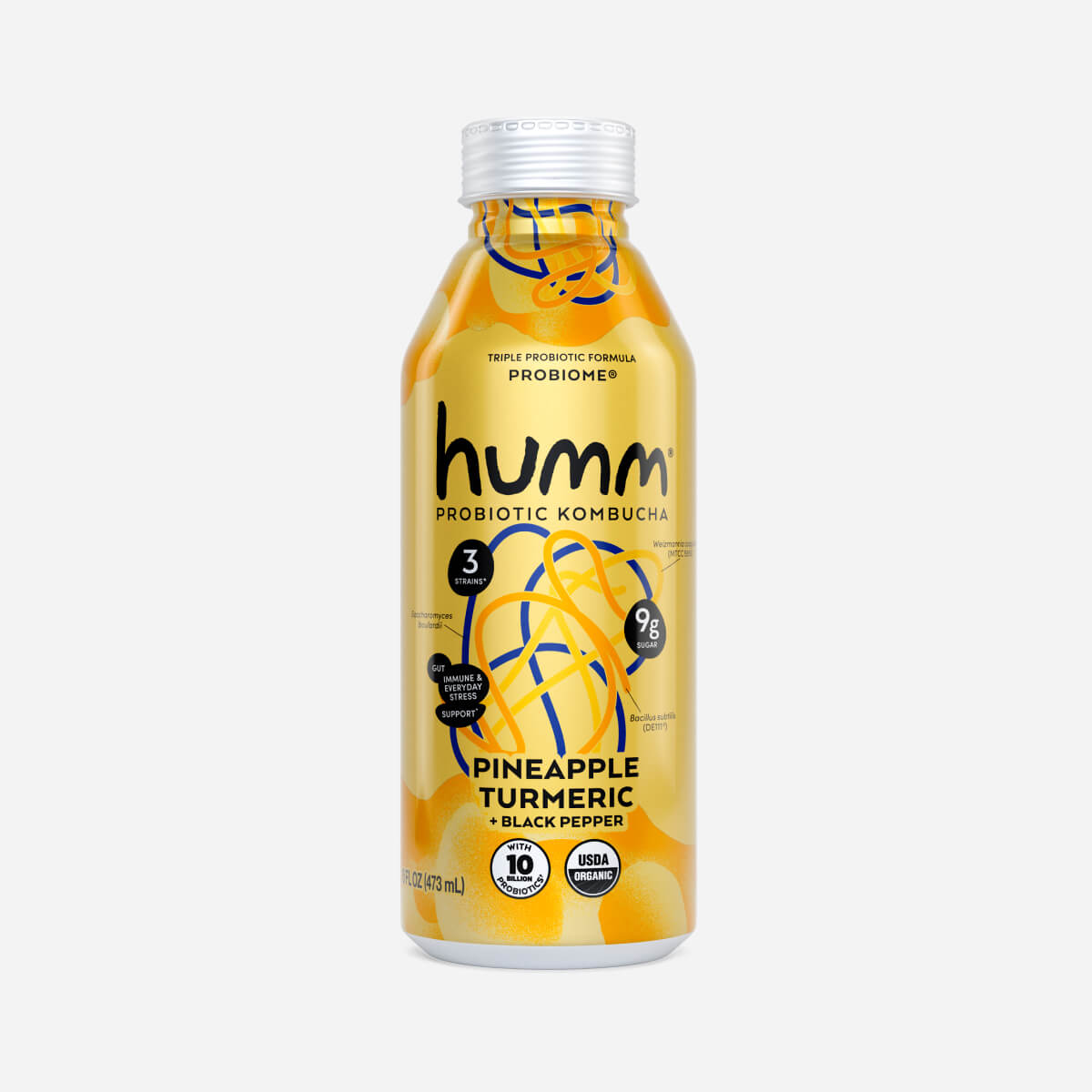 chobani probiotic pineapple turmeric plant-based drink Probiome Pineapple Turmeric Kombucha – Humm Kombucha