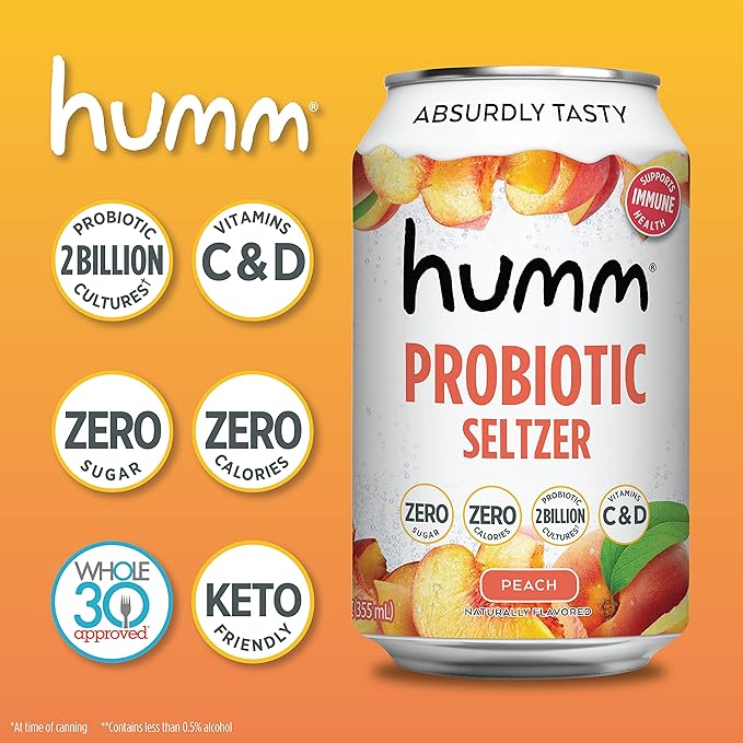 Peach Probiotic Seltzer - Humm Kombucha