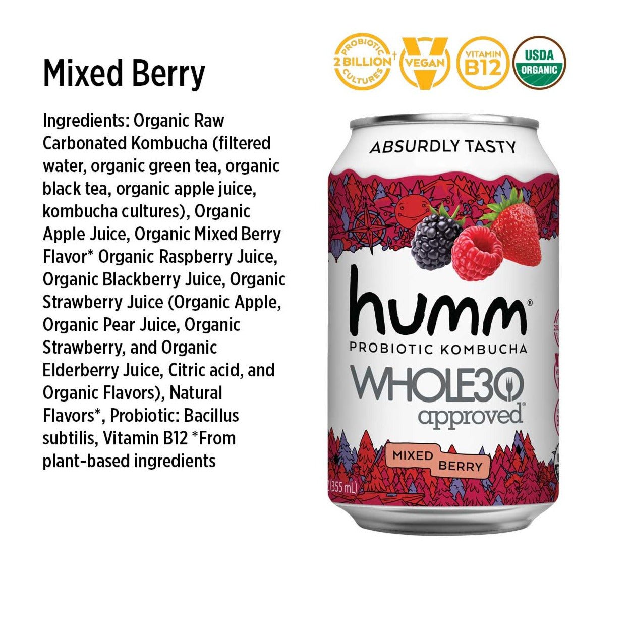 Whole30 Mixed Berry Kombucha - Humm Kombucha