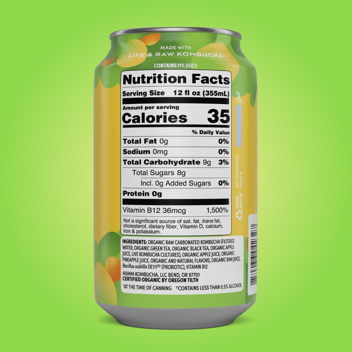 pineapple kiwi kombucha nutritional facts