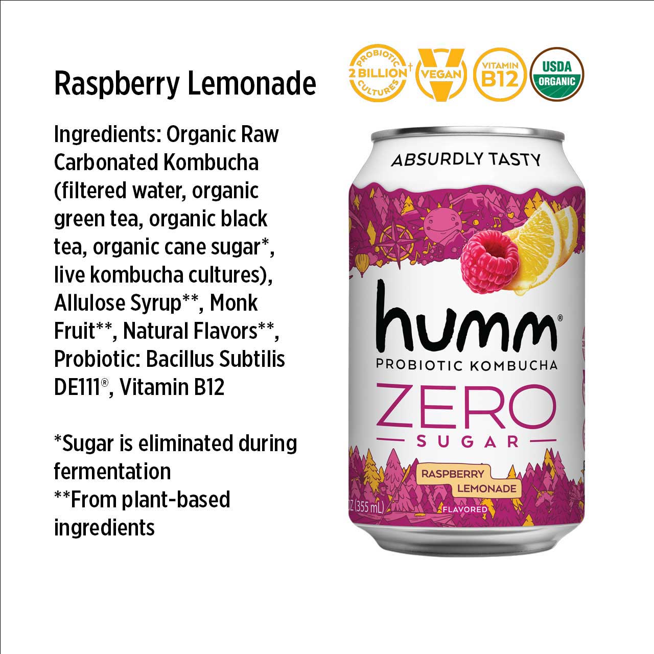 Zero Sugar Raspberry Lemonade Kombucha