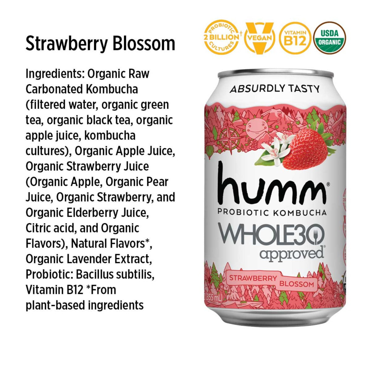 Whole30 Strawberry Blossom kombucha ingredients