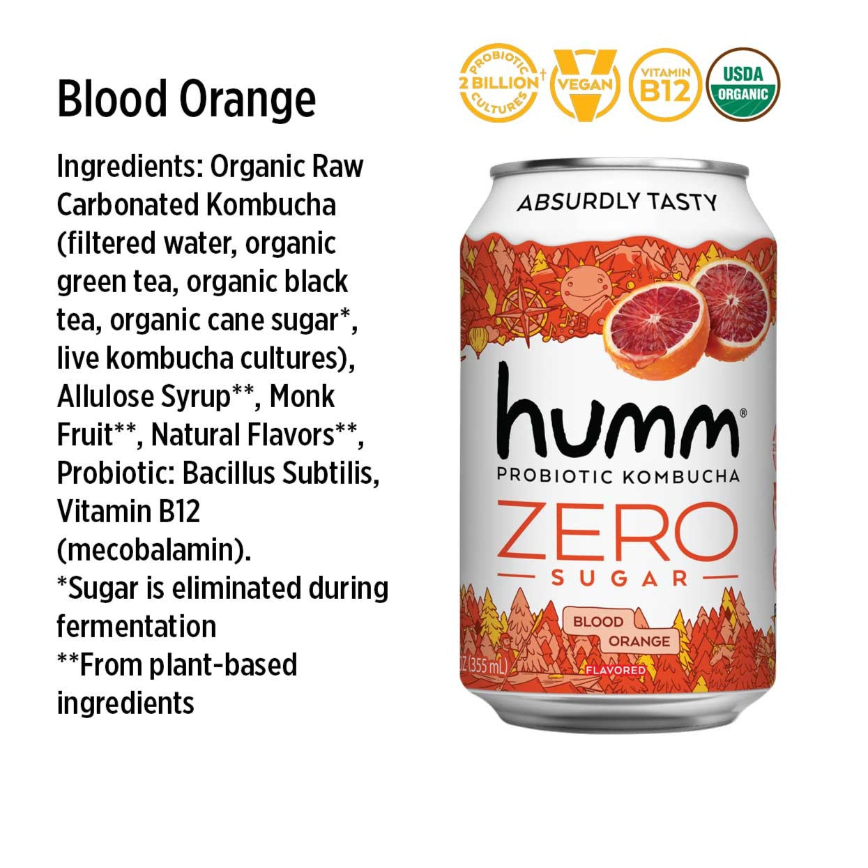 Blood Orange Zero Sugar Kombucha Ingredients