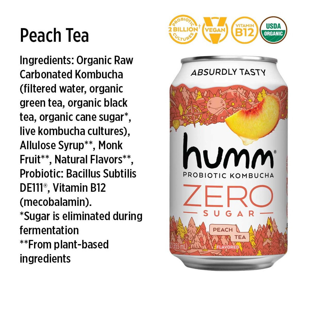 peach tea zero sugar kombucha ingredients