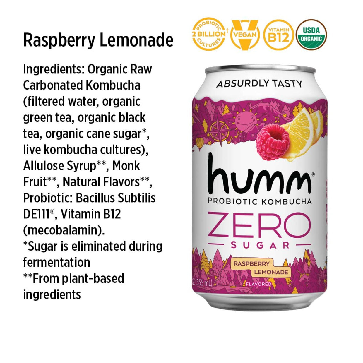 raspberry lemonade zero sugar kombucha ingredients