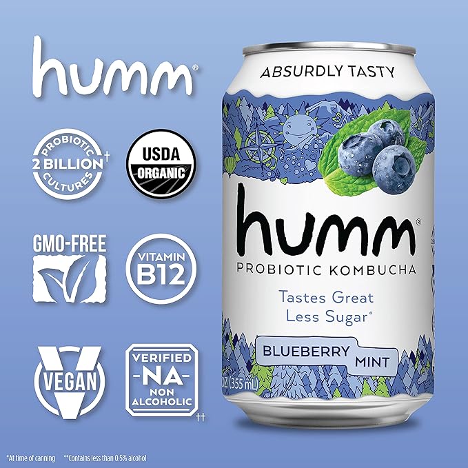 Original Blueberry Mint Kombucha - Humm Kombucha