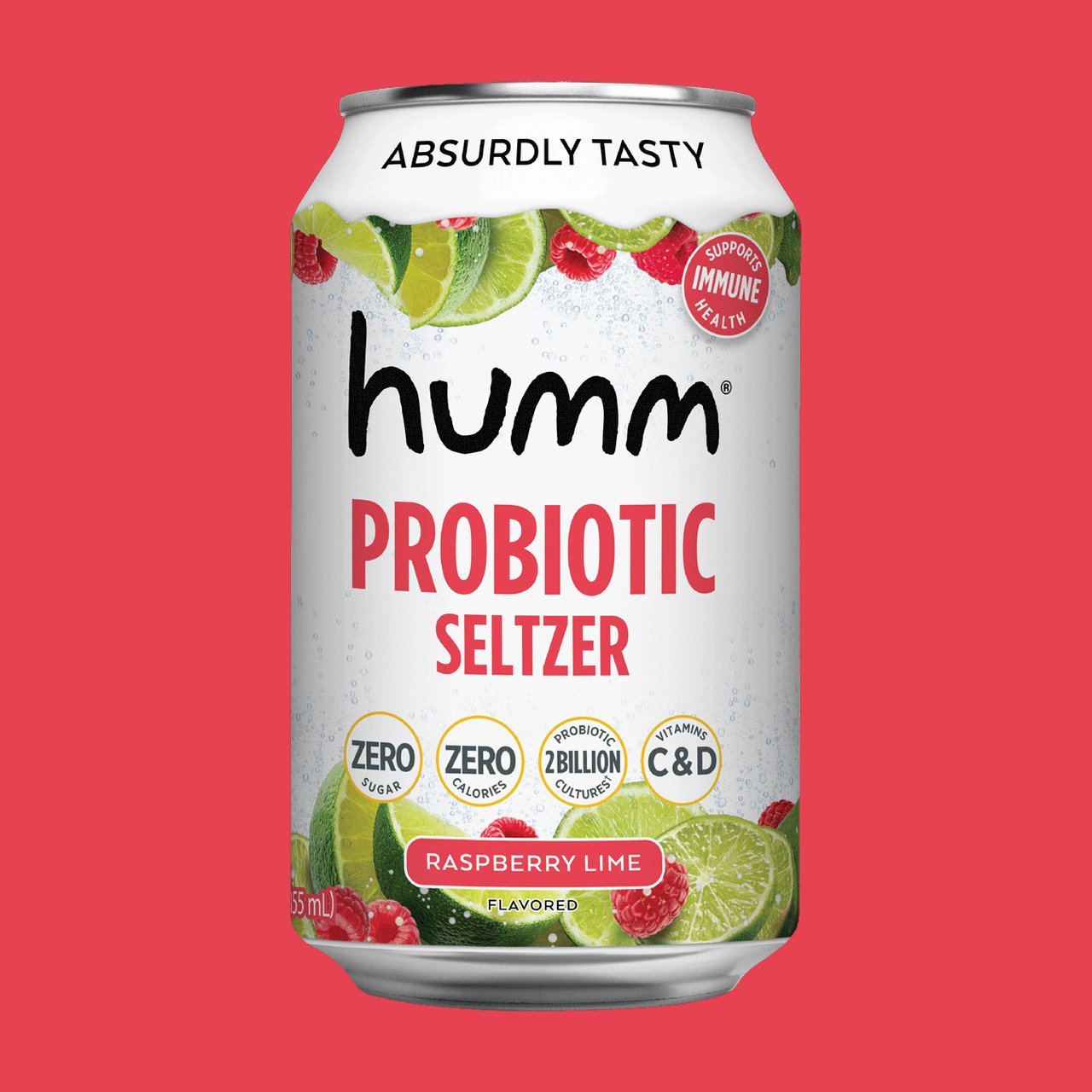 Raspberry Lime Probiotic Seltzer - Humm Kombucha