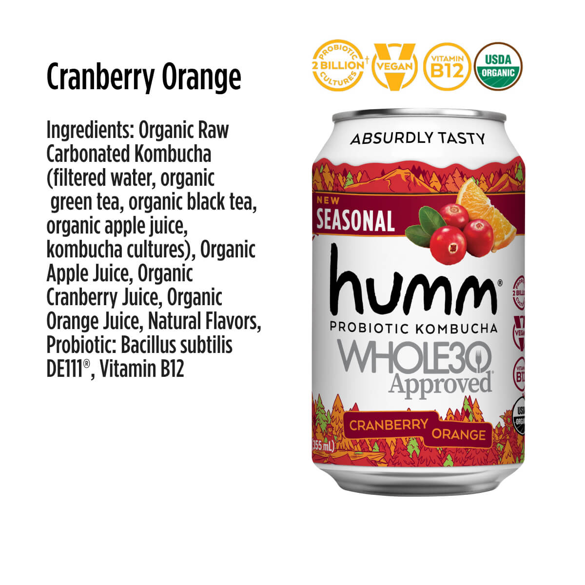 Whole30 Cranberry Orange Kombucha - Humm Kombucha