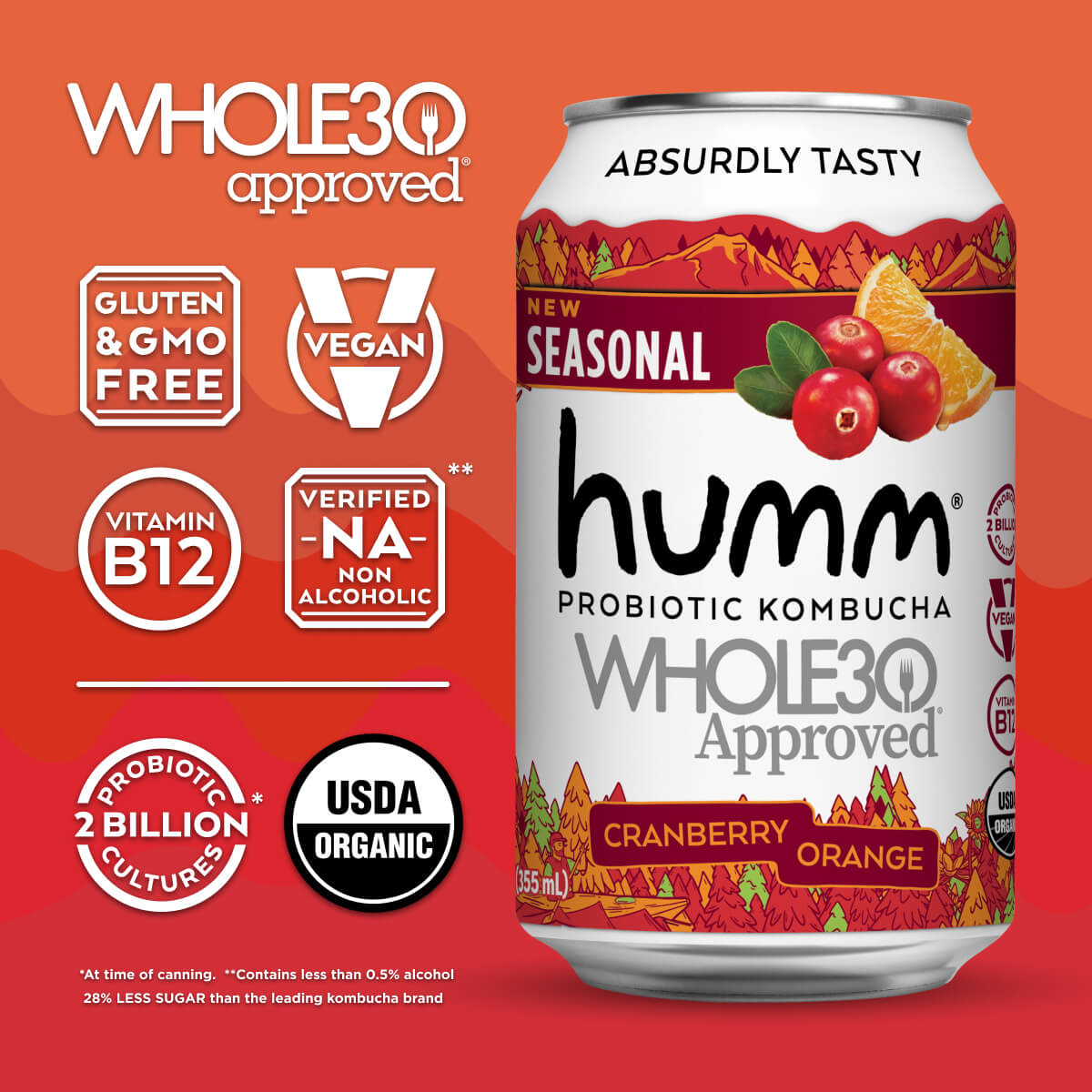 Whole30 Cranberry Orange Kombucha - Humm Kombucha