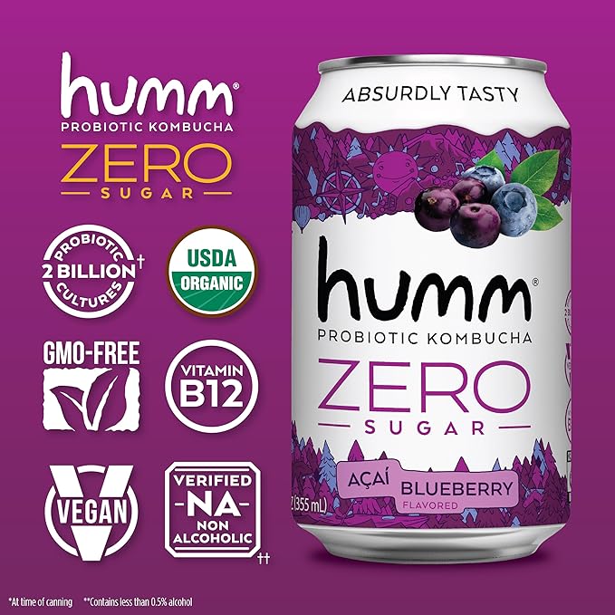 Zero Sugar Acai Bluberry Kombucha - Humm Kombucha