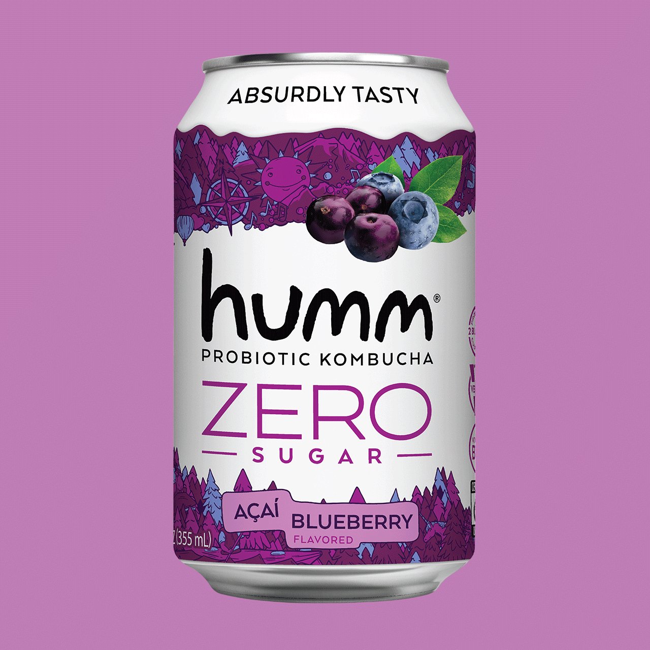 Zero Sugar Acai Bluberry Kombucha - Humm Kombucha